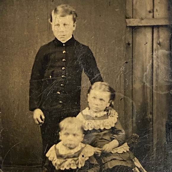 Antique Ferrotype Tintype of Three Children 1850’s to 1870’s - Picture 1 of 6